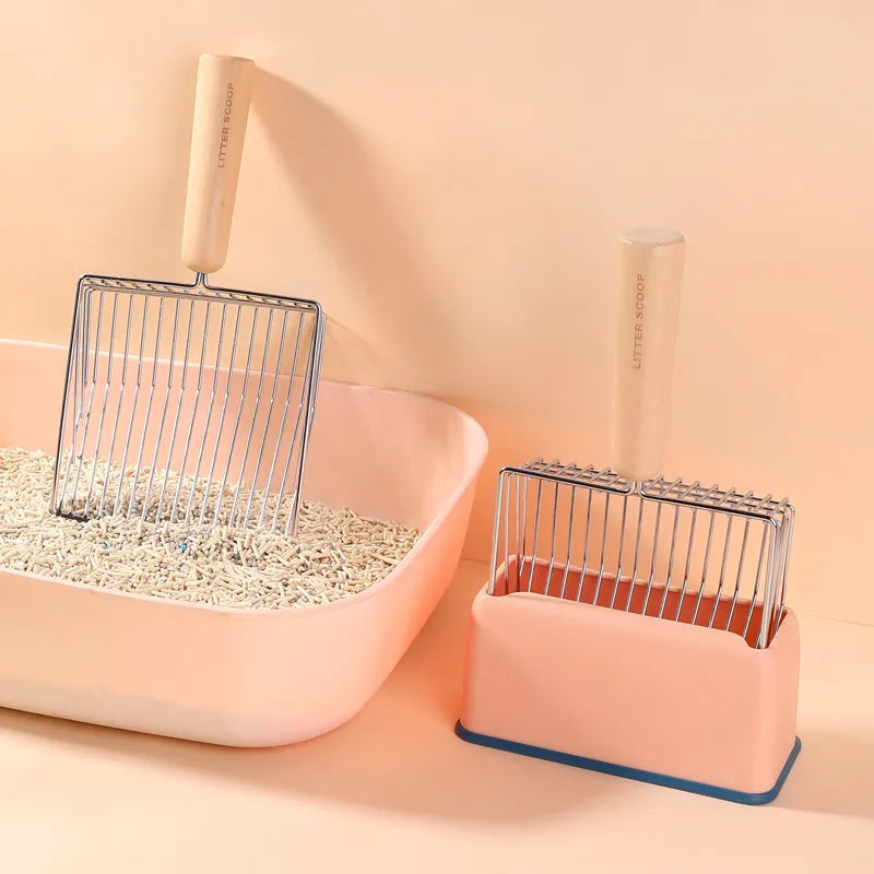 Wood Handle Metal Cat Litter Shovel